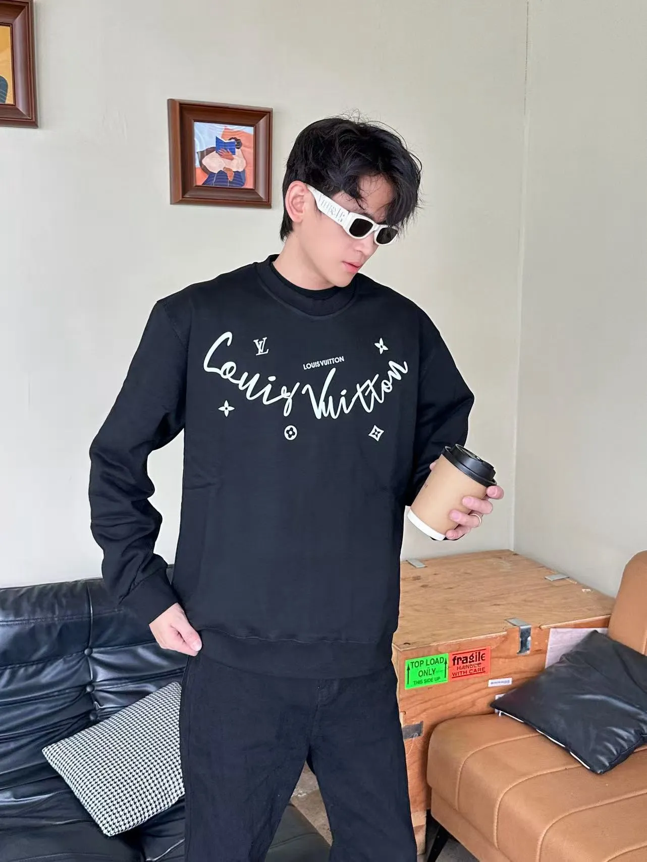 Louis Vuitton/Louis Vuitton 25Fw neckline signature crew neck sweatshirt